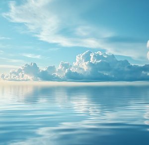 Blue sky with clouds and reflection