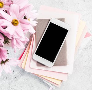 Pink and Grey Office Desktop Flat Lay