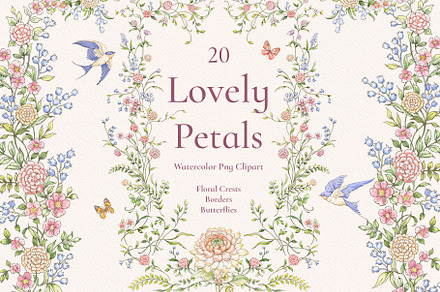 Lovely Petals Watercolor png borders