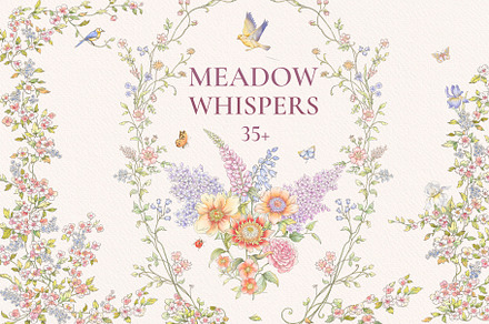 Meadow Whispers png watercolor frame