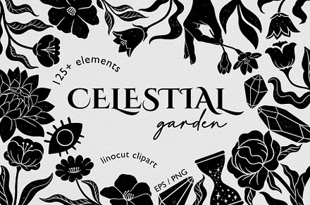 Celestial garden Linocut collection.