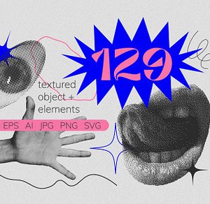 129 Vector Halftone Bitmap Shapes