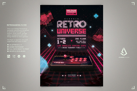 Retro Gaming Flyer Arcade Stick VHS