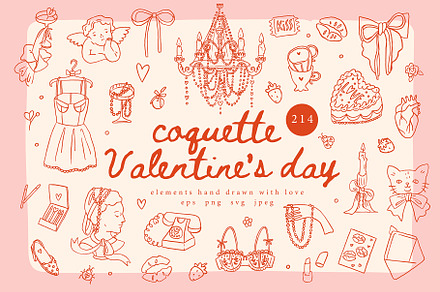 Coquette Valentine's day clipart set