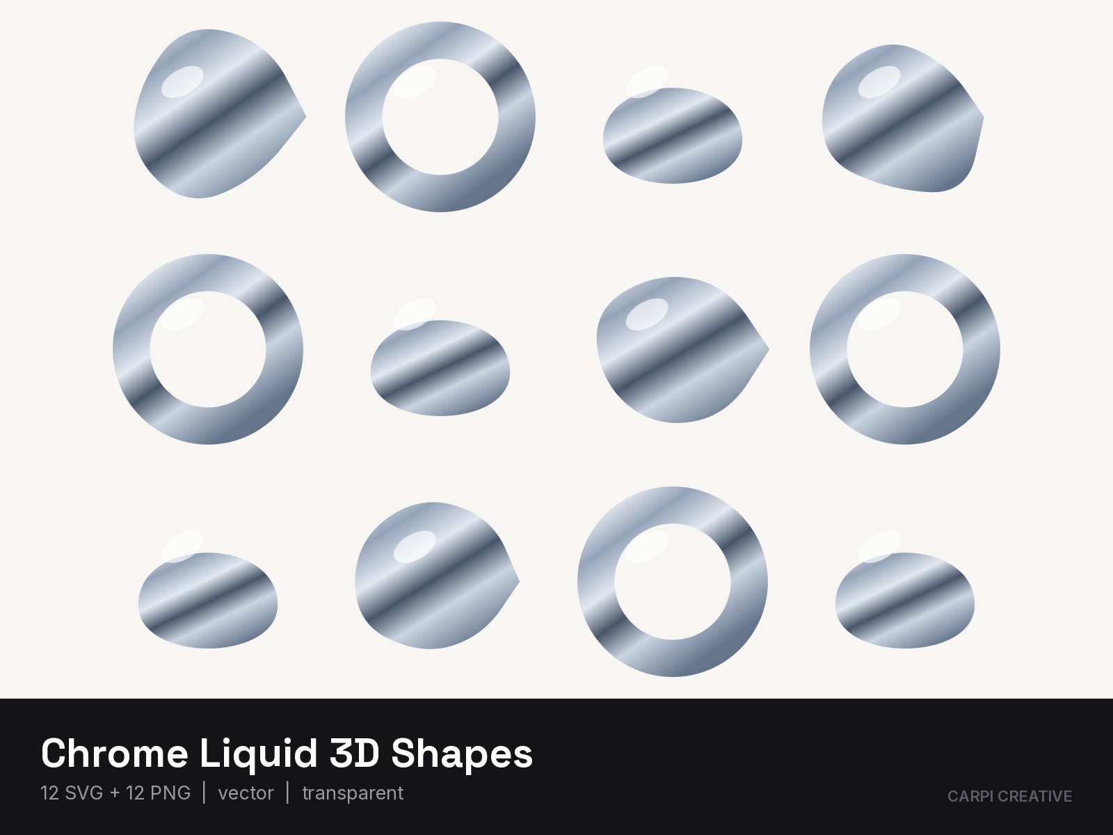 Chrome Liquid 3D Shapes