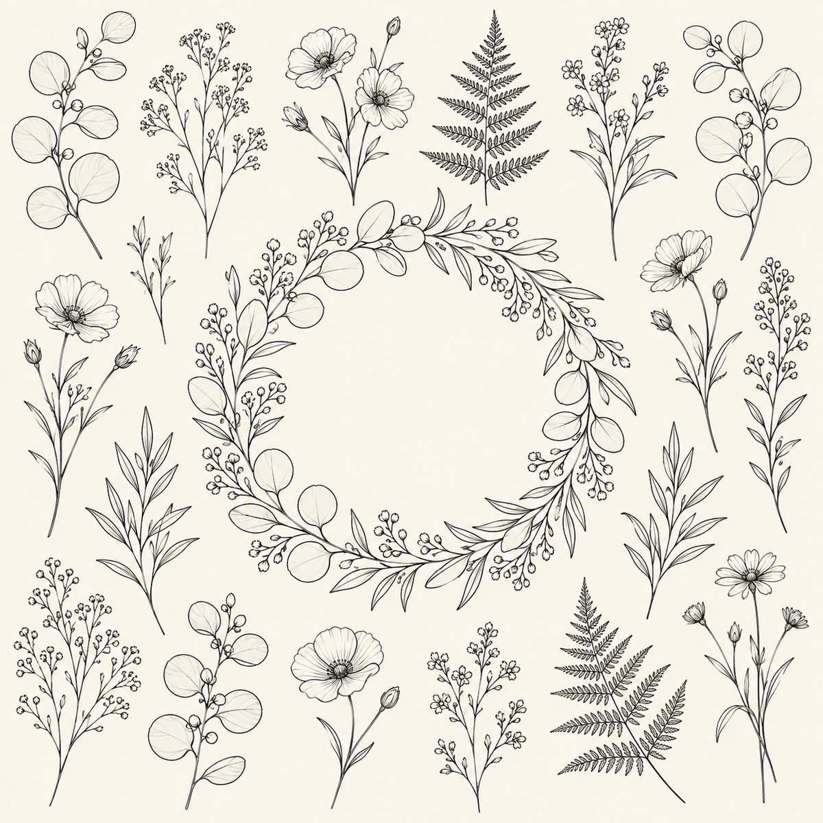 Botanical Line Art Elements