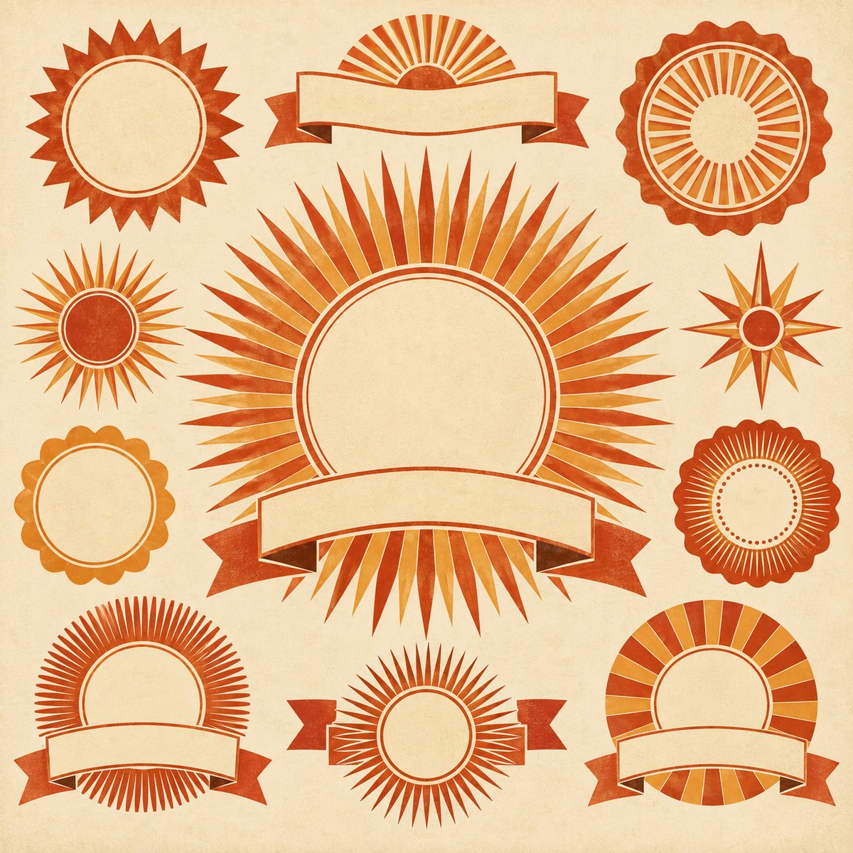 Retro Sunburst Badge Elements
